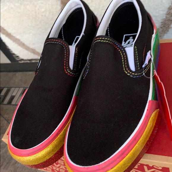 ••VANS CLASSIC SLIP ON S PLATFORMS GLITTER BLK/R W - Picture 9 of 16